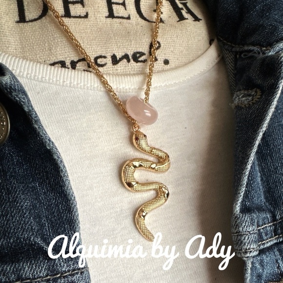 Alquimia by Ady Gold Snake Necklace with Pink Accent - Picture 2 of 5